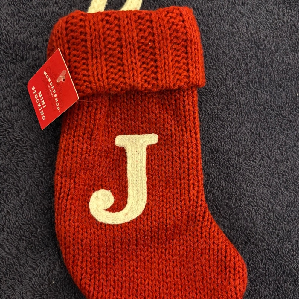 New Letter J Wondershop Monogram Mini Christmas Stocking Initial Red Knit